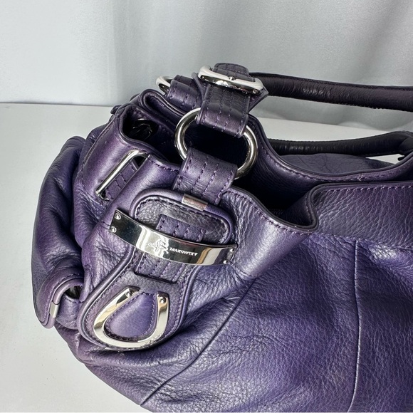 B. Makowsky Purple Pebbled Leather Satchel Cheetah Lining EUC - Picture 5 of 16